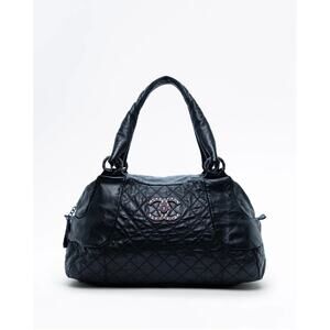 Chanel Vintage Lambskin CC Quilted Bowling Bag w/ Silver Hardware
